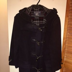 Burberry navy wool hooded toggle duffel coat