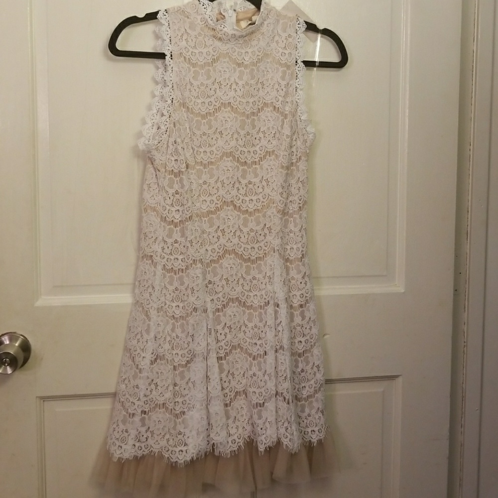 White lace dress with cream tulle skirt. NWT