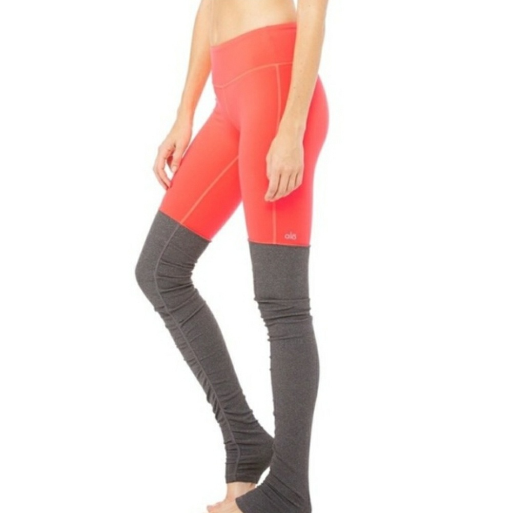 alo goddess red grey yoga workout pants leggings