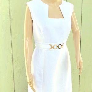 TAHARI Arthur Levine dress white knee length EUC