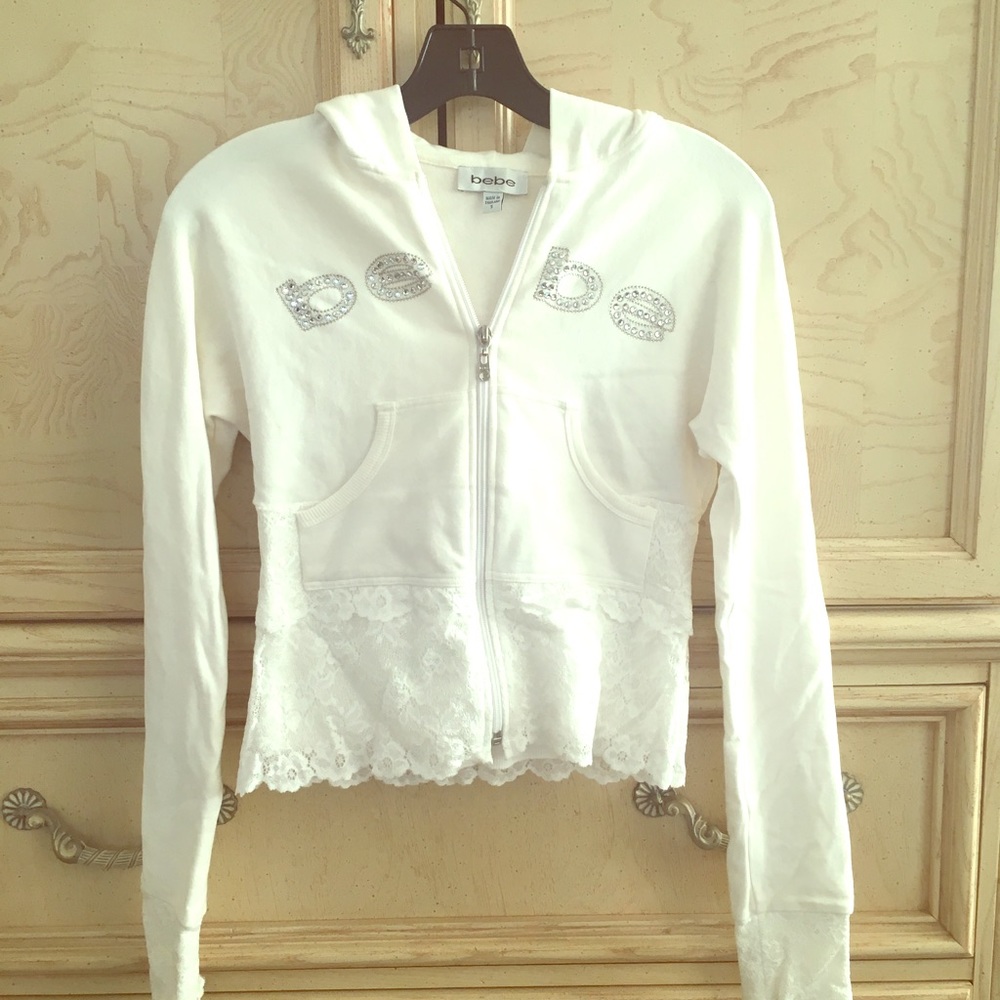 White Bebe hoodie with lace