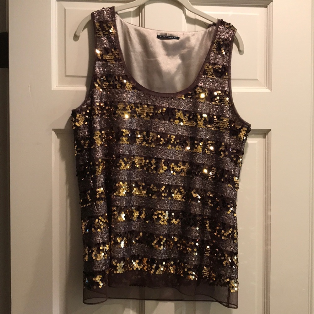 Brown and gold sequin tank