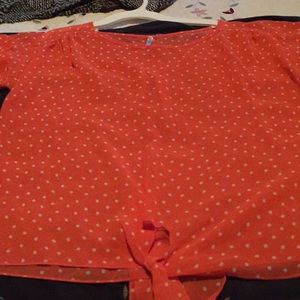 Sheer polka dot, tie front top