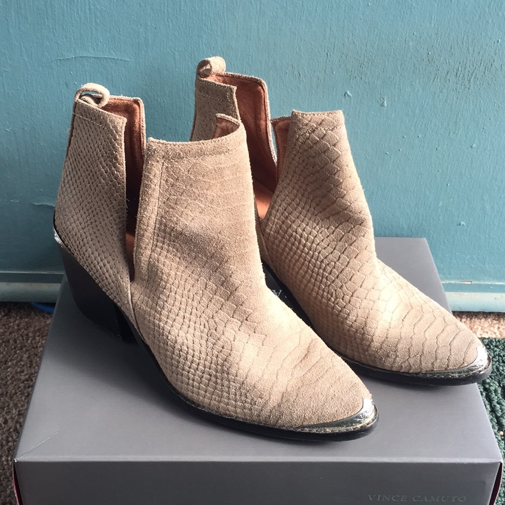 Jeffery Campbell snake print suede boots