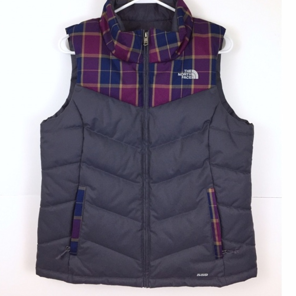 Purple plaid down vest