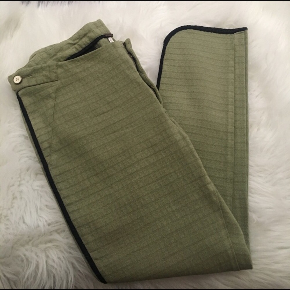 Army Green Free People Textured Cotton Slim Pants