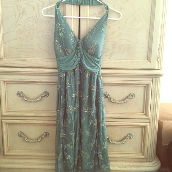 Green and gold lace halter dress - Picture 1 of 3