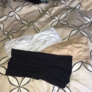 Black, white, and nude colored bandeaus