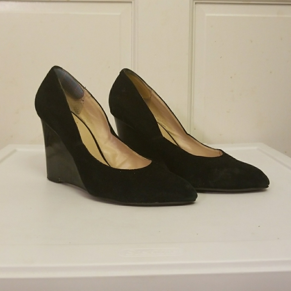 Nine West - black suede, patent wedge heel