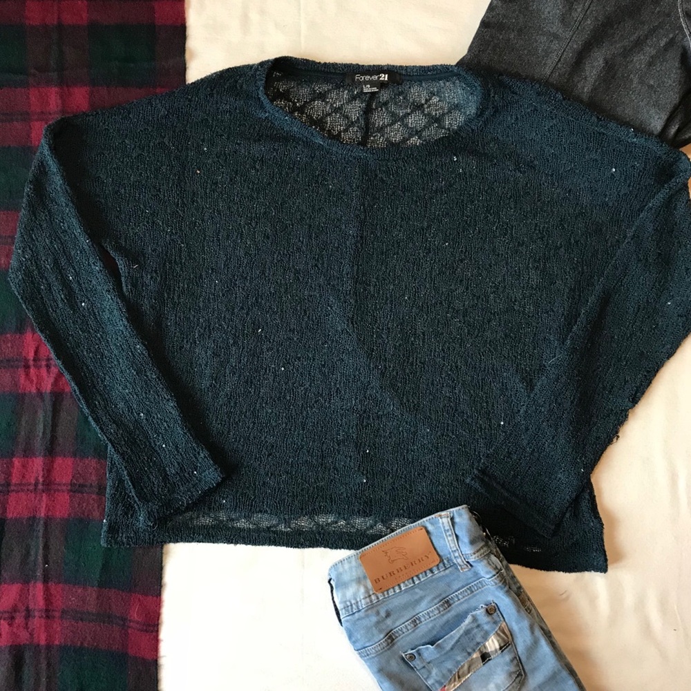 EUC Forever 21 Dark Green Shiny Top