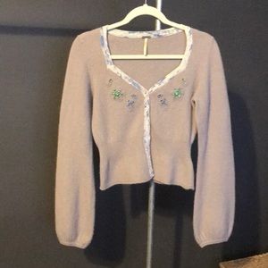 Free People Embellished Wool Cardigan Small