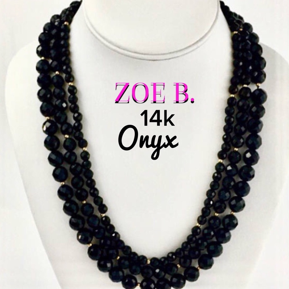 HOLD 14k Triple strand Onyx Necklace