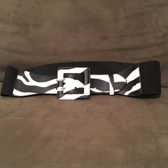 Black and white zebra print elastic belt - Picture 1 of 2
