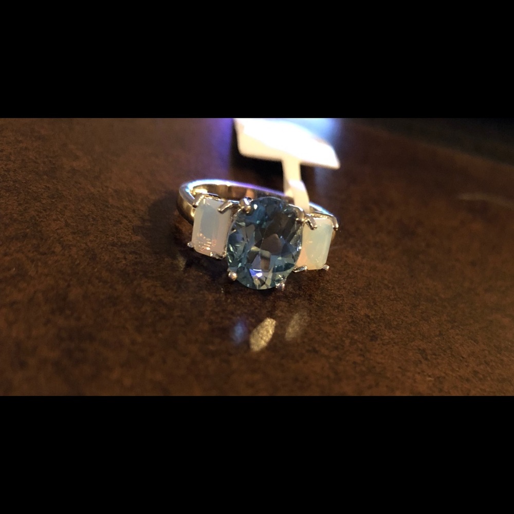 Lab created blue Topaz and Fire Opal