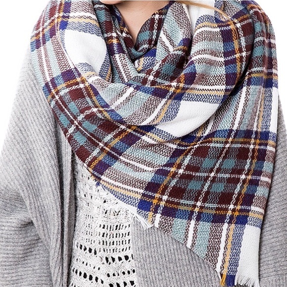 Ultra Plush Multicolor Plaid Blanket Scarf - Picture 2 of 6