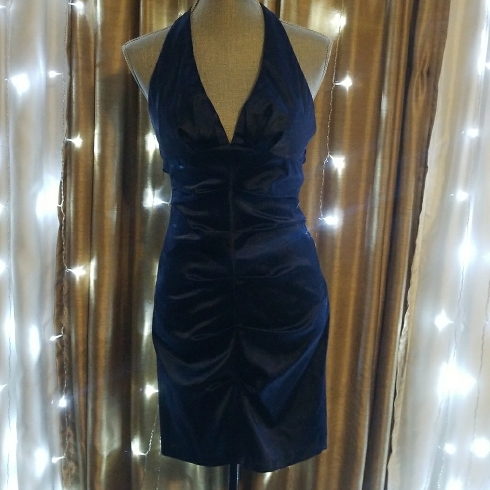 Halter Navy Blue Low Back Dress
