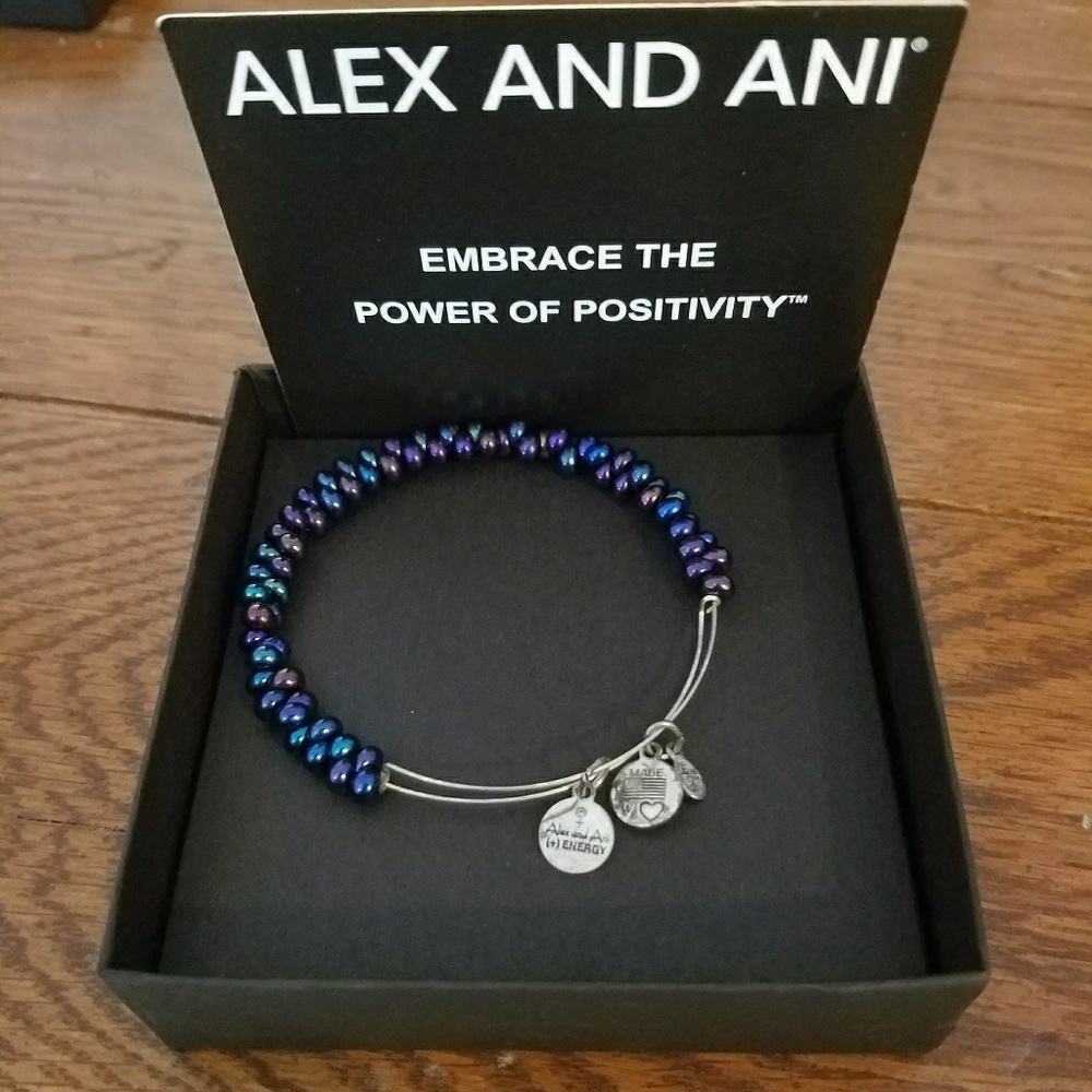Authentic Alex and Ani Midnight Caviar Beaded Silv