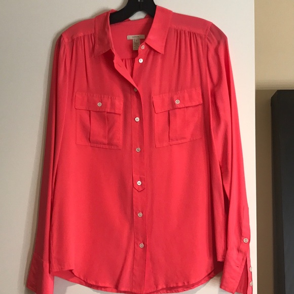 J Crew bright salmon silk top - Picture 1 of 5