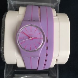 Double strap lavender (purple) / pink Swatch watch