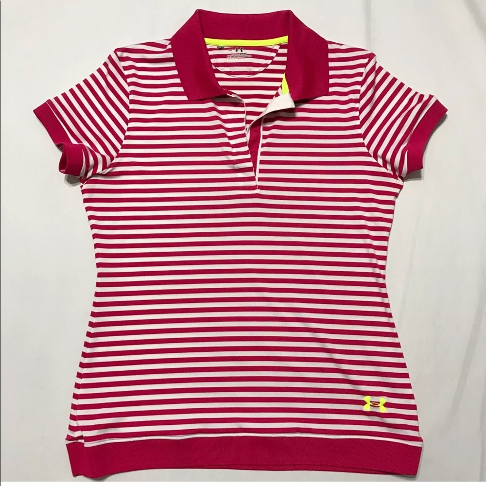 Women’s Pink White Striped UNDER ARMOUR Polo Top M