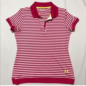 Women’s Pink White Striped UNDER ARMOUR Polo Top M