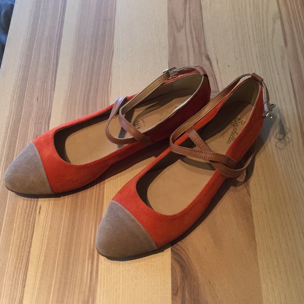 Seychelles 8 Orange/Tan Leather Flats