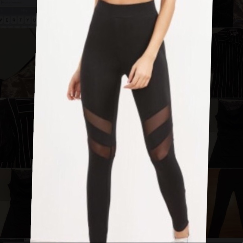 Black High Waisted Leggings with Mesh Stripes