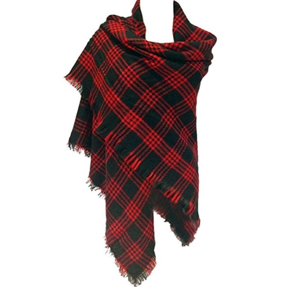 Black and Red Ultra Plush Plaid Blanket Scarf - Picture 2 of 3