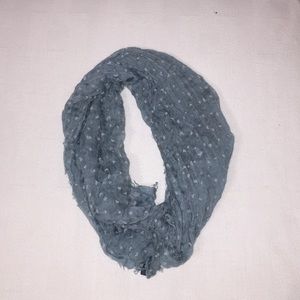 Light blue infinity scarf with white hearts