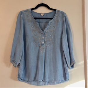 Denim embroidered top