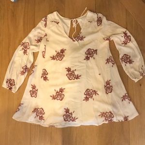 Cream Floral Embroidered Babydoll Dress / Tunic