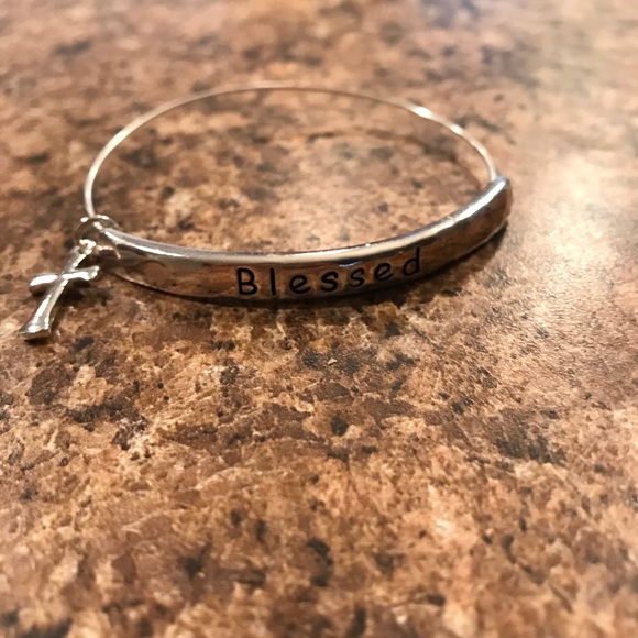 Jewelry - “Blessed” adjustable silver bracelet with cross