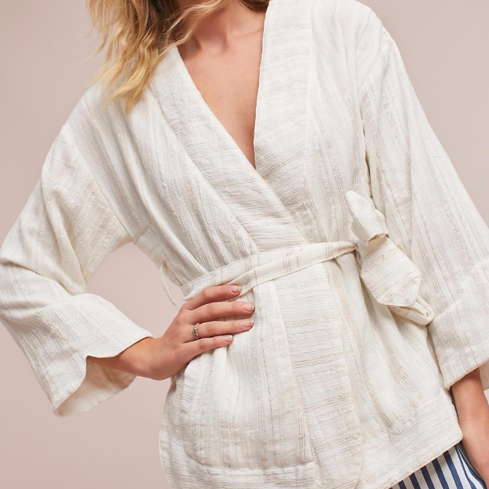 Anthropologie White Amita Kimono Jacket NWT