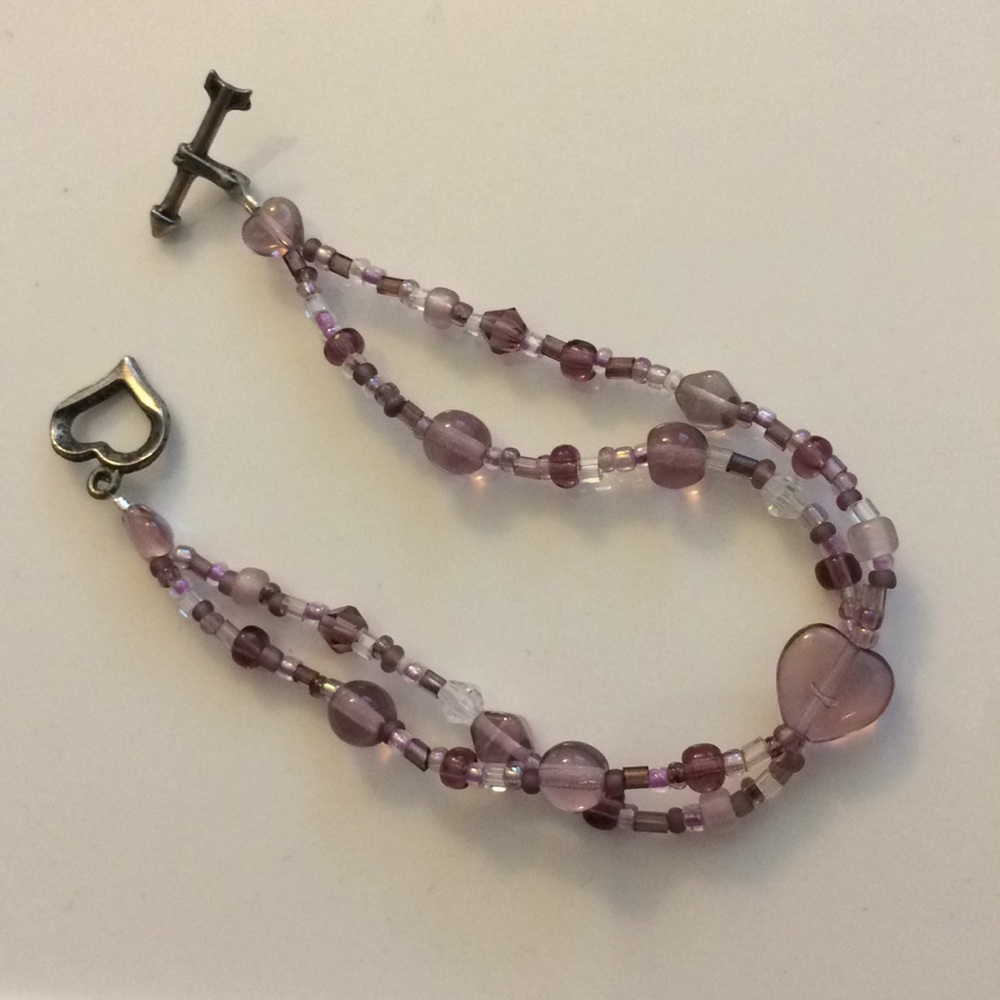 🥑 Light Purple & Amethyst Glass Heart Bracelet