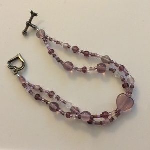 🥑 Light Purple & Amethyst Glass Heart Bracelet