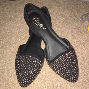 Black flats with gold studs