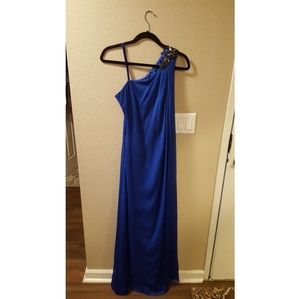 Royal Blue evening gown one shoulder bead detail
