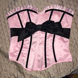 Leg Avenue Brooke Satin Corset Pink Black Sz L