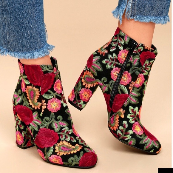 Lulus Shoes - Embroidered Ankle Booties