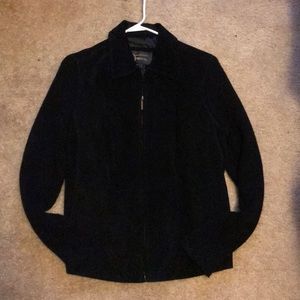 Suede jacket with sweater sleeves