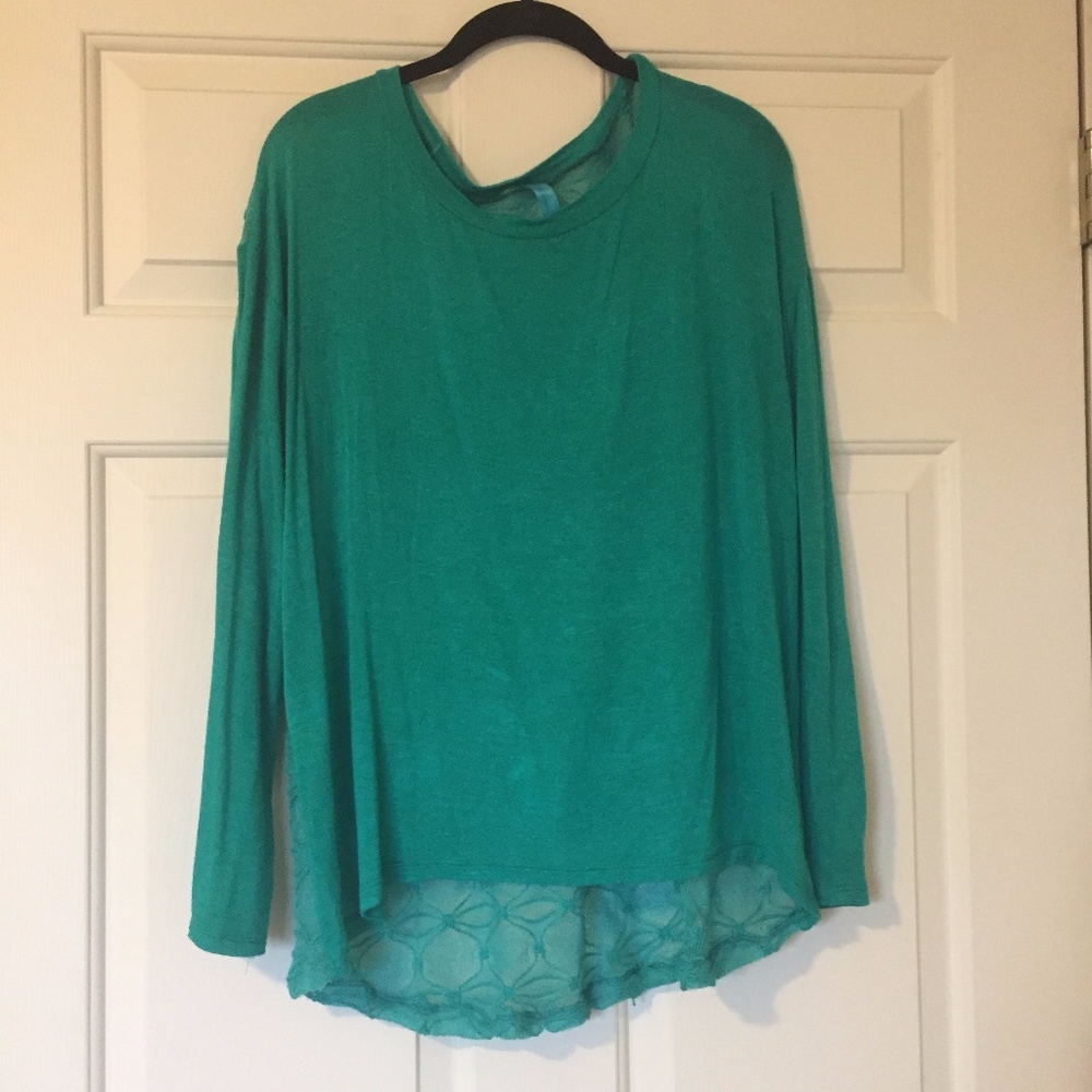 Buckle teal sweater with see-through back