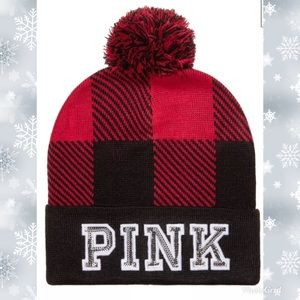 Victoria's Secret Pink Bling Beanie Hat Red Black
