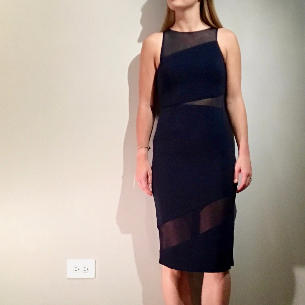 Jay Godfrey navy sheer paneled dress