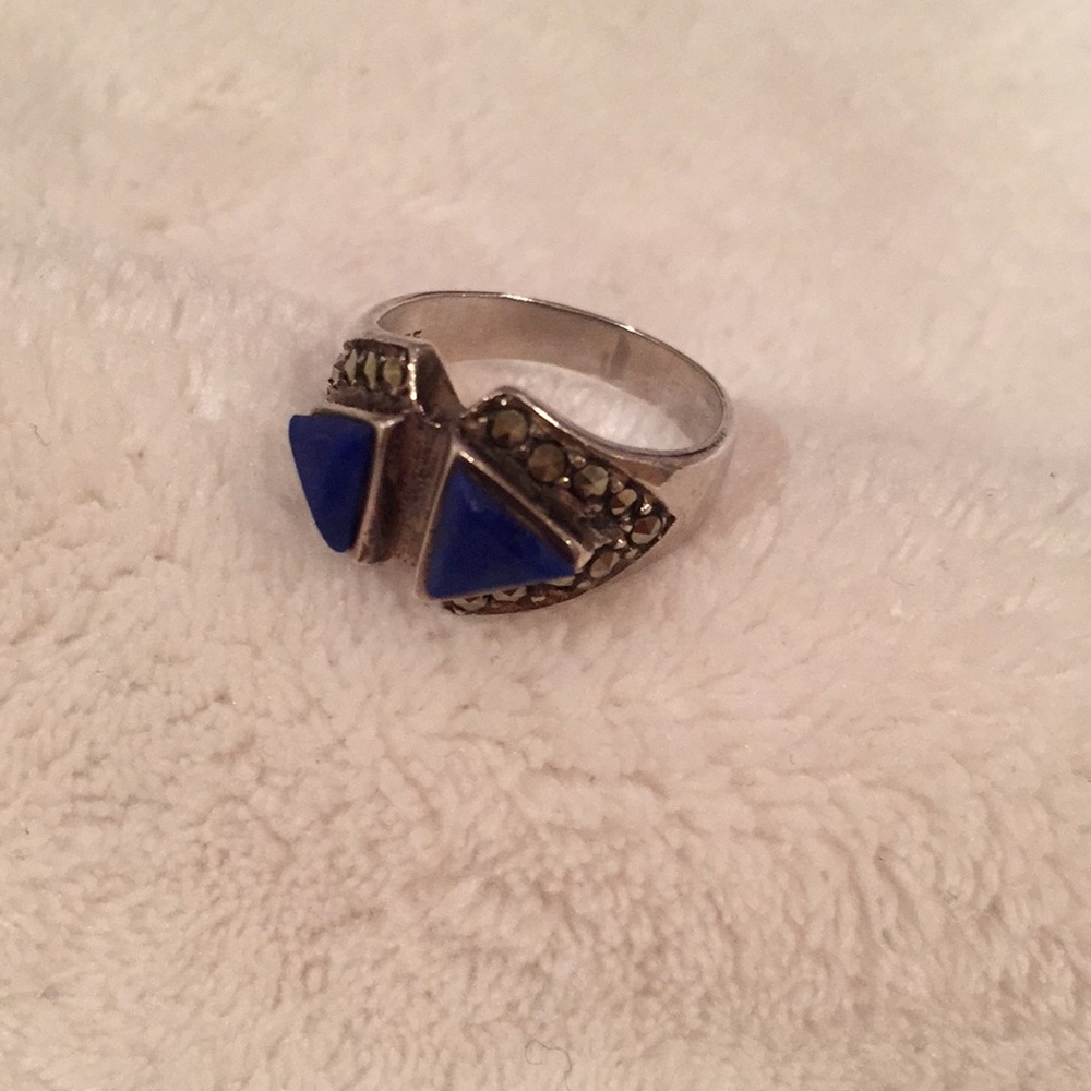 Silver and lapis ring with marcasites