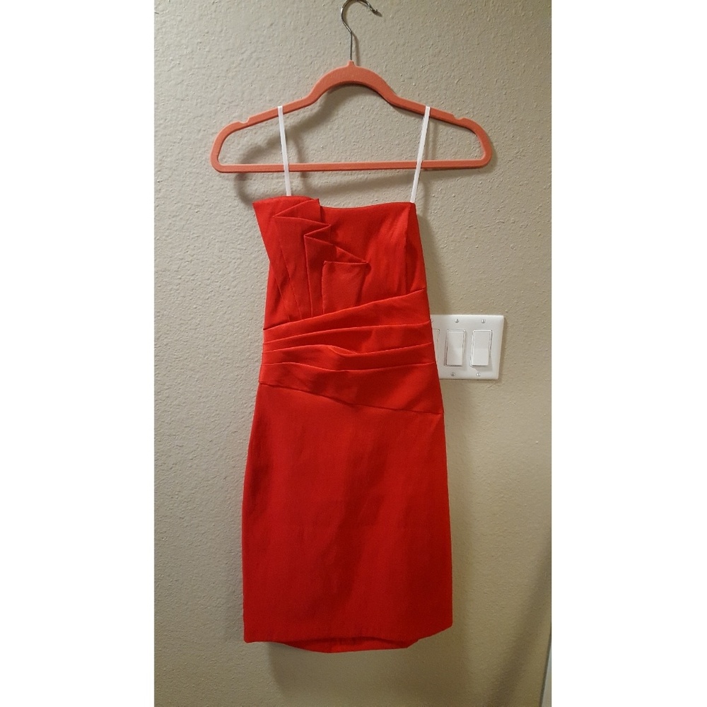 Red strapless formal dress