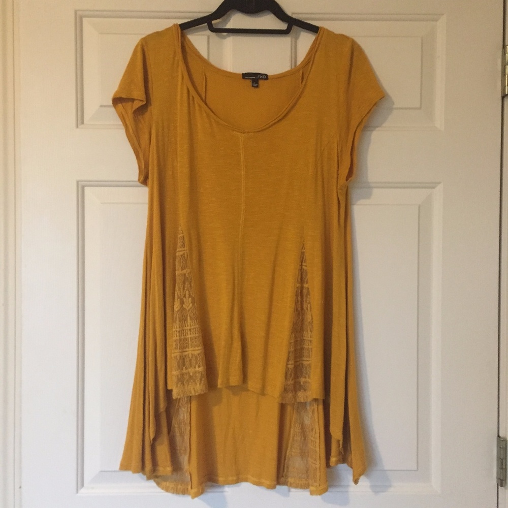 RXB mustard hi-lo tunic with lace