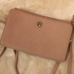 Tory Burch pale pink pebbled leather crossbody