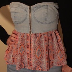 Jean and silk-like crop top in Women's