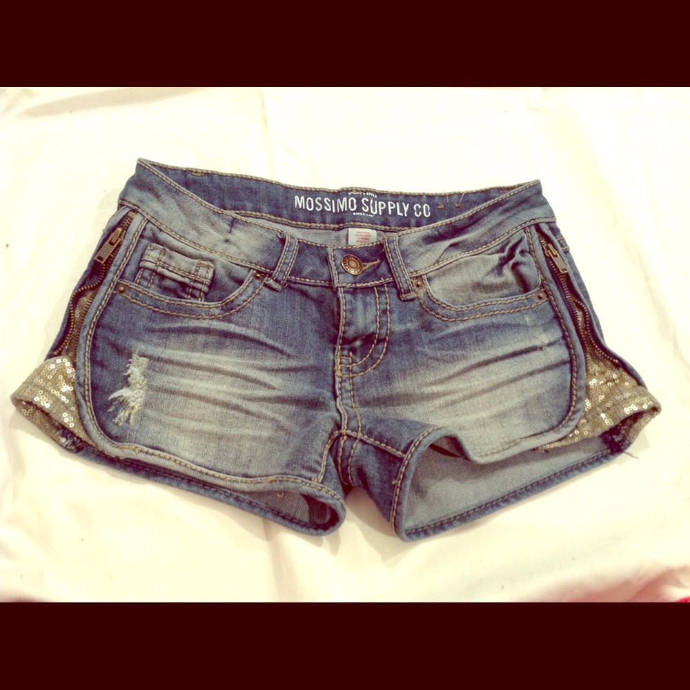 Sequin Distressed Denim Shorts Silver Sequined