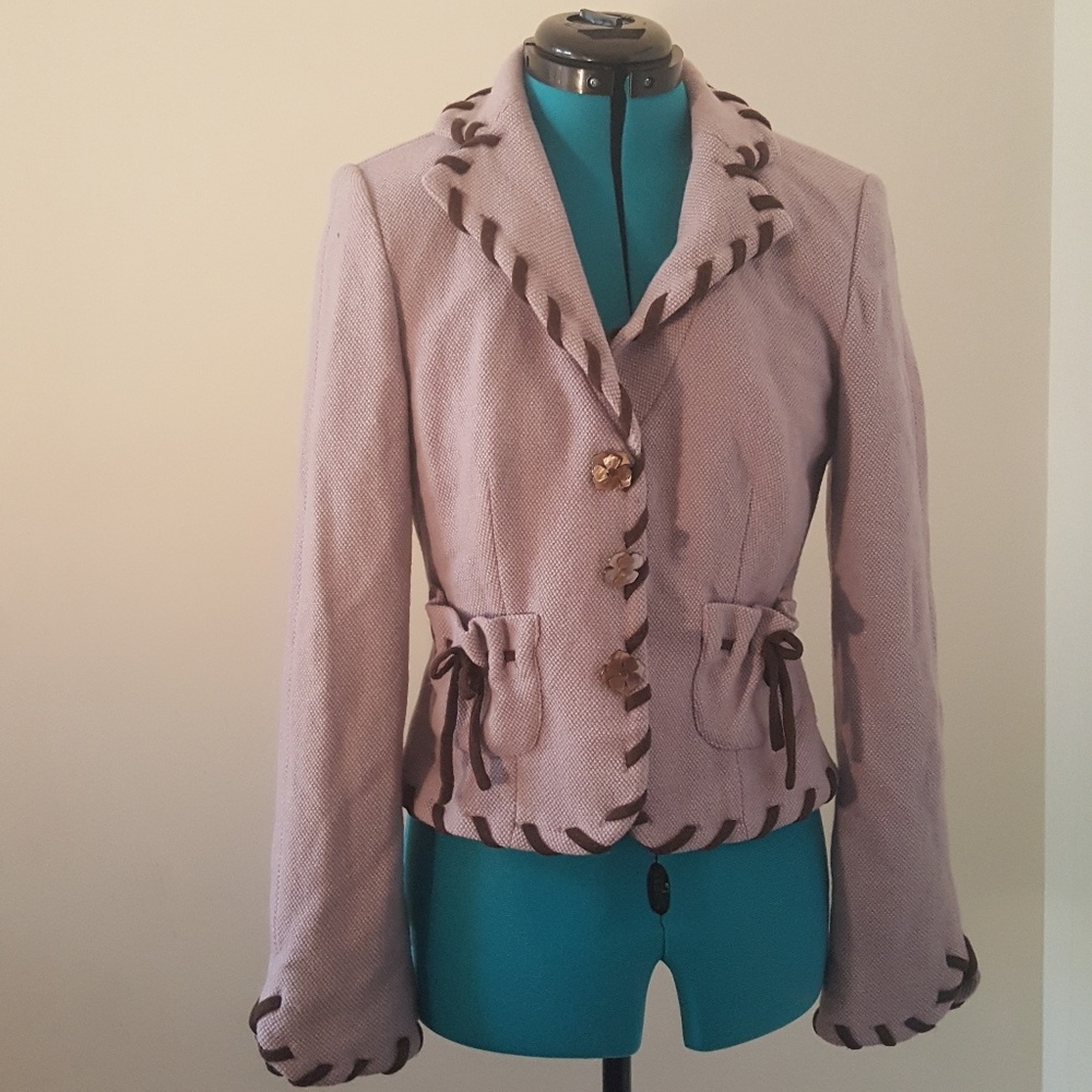 Kay Unger Blazer Size 8 Lavender With Brown Trim